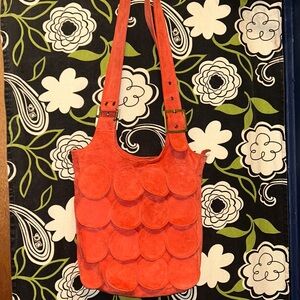 VTG LIZDEN Suede Scalloped Fish-scale Circles BurntOrange ShoulderBag RETRO BOHO